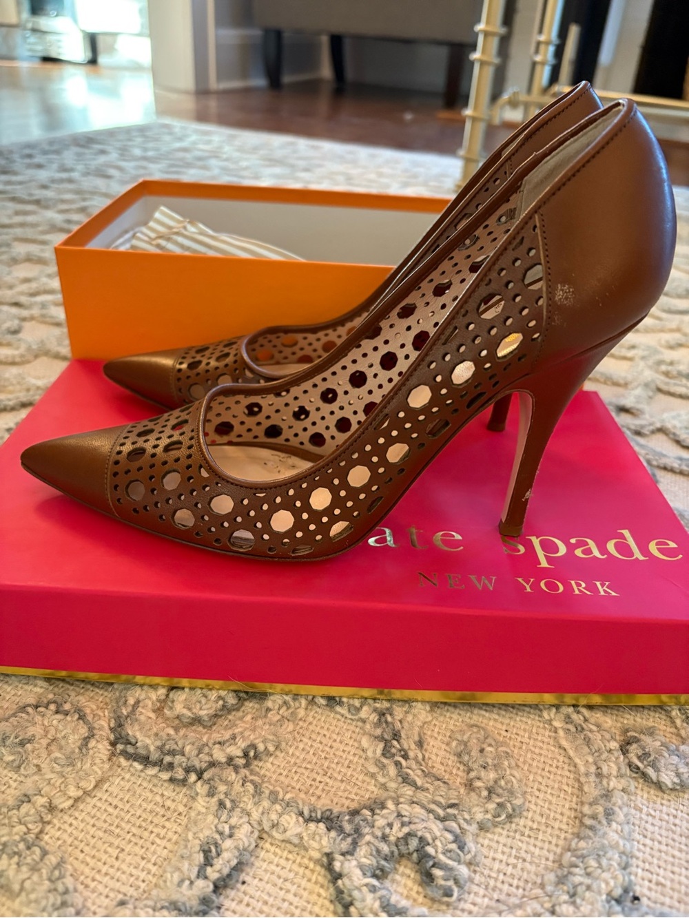 kate spade Brown Perforated Pointed-Toe Stiletto Heels